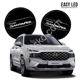 Светодиодные LED платы в ниши дверной защелки и подстаканники Easy LED на Hyundai Santa Fe TM Рестайлинг