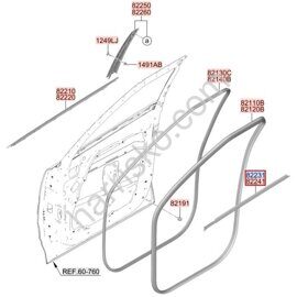 ВНУТРЕННИЙ УПЛОТНИТЕЛЬ СТЕКЛА ПЕРЕДНЕЙ ДВЕРИ ЛЕВЫЙ НА HYUNDAI SANTAFE MX5 82230P6000