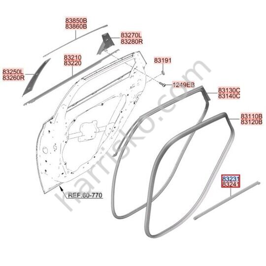 ВНУТРЕННИЙ УПЛОТНИТЕЛЬ СТЕКЛА ЗАДНЕЙ ДВЕРИ ЛЕВЫЙ НА HYUNDAI SONATA DN8 РЕСТАЙЛИНГ 83230L1500